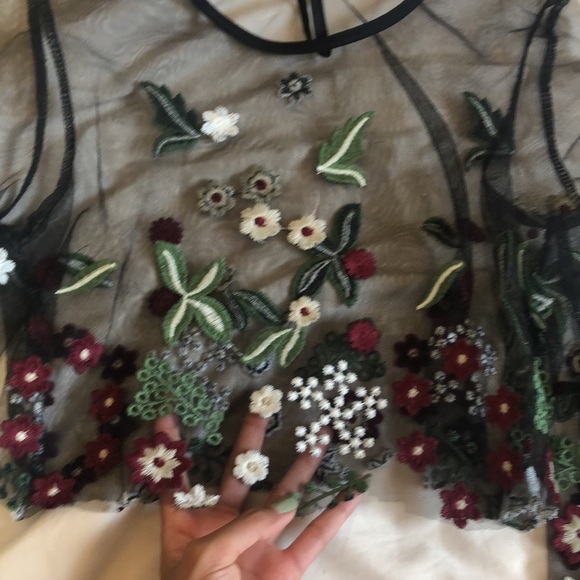 2 for $15 - Embroidered Mesh Crop Top - Picture 4 of 7